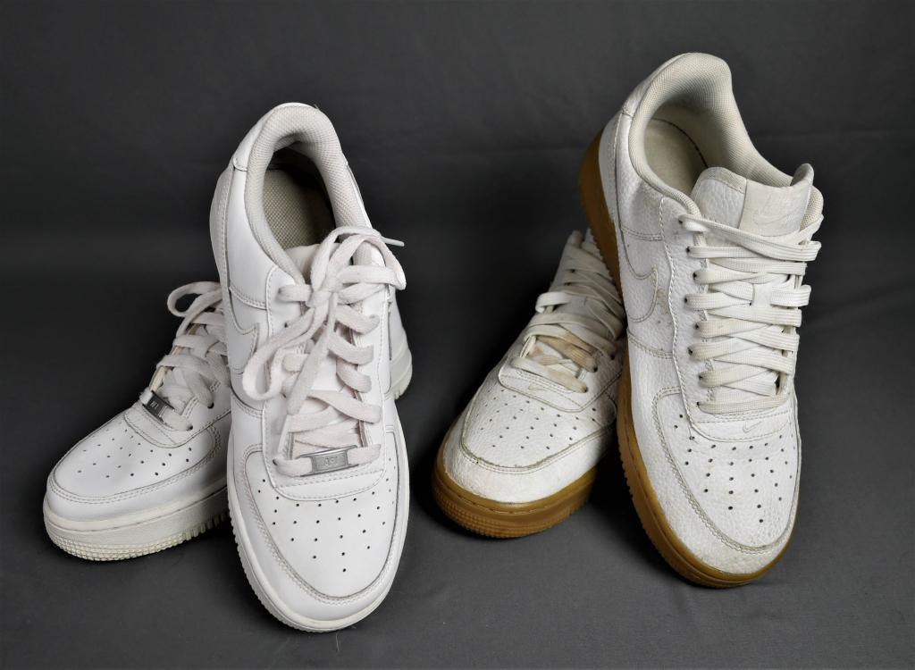 Two Pairs of Nike Air White Sneakers/ Shoes: Two Pairs of Nike Air White Sneakers. Size- 9 & 6.5Y. Condition: Used