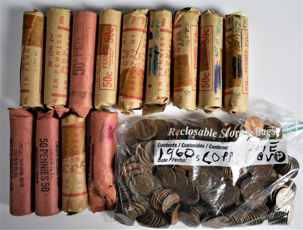 Lot of 1960's Copper Pennies One Cent US Coins (1 of 6)