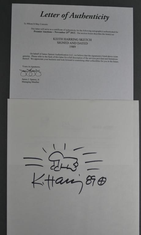 Keith Harring Signed Sketch/ Drawing with COA (1 of 2)