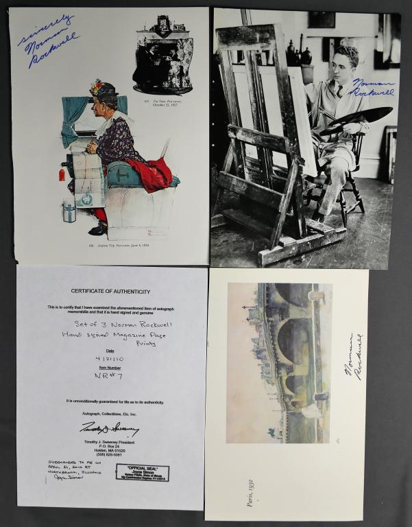 Norman Rockwell 3 Signed Art Book Pages w/ COA (1 of 8)