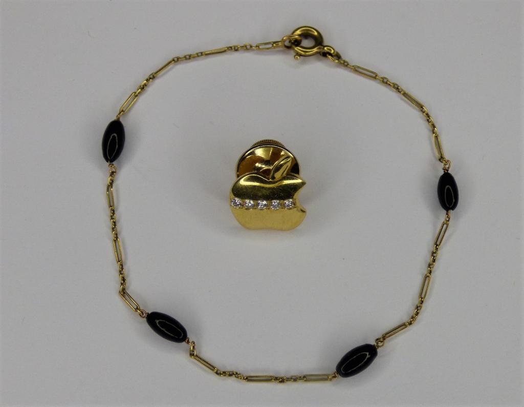 Apple 18K Gold Pin w/ Diamonds & 18k Bracelet (1 of 8)