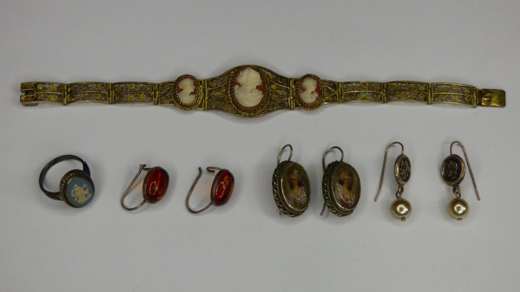 Antique Sterling Silver Jewelry- Bracelet, Earring (1 of 17)