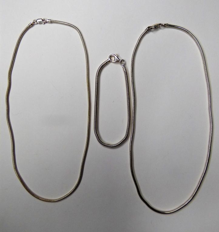 Two Sterling Silver Chain Necklaces & Bracelet (1 of 4)