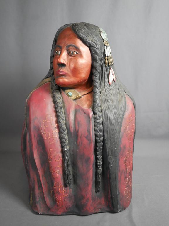 T. Zalas Indian Woman Bust Sculpture 1993 Ann's Or: Ann's Original Figurines Inc Indian Woman Bust Sculture bu artist T. Zalas. Signed and dated 1993. Measures 16" tall. Good overall condition with few small paint chips