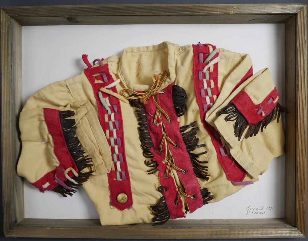 Antique Native American Indian Baby Jacket Outfit: Antique Native American Indian Baby Jacket Outfit . Early 20th Century. Recent framing, no glass.