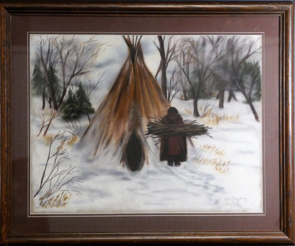 Ben Humphrey Native American Winter Scene Pastel P (1 of 3)
