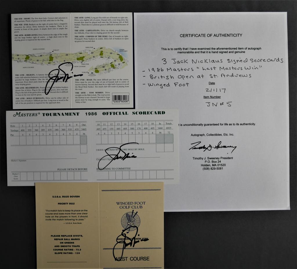 3 Jack Nicklaus Signed Masters Golf Score Cards (1 of 8)