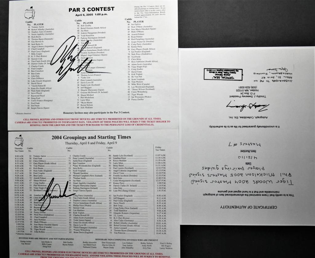 Tiger Woods & Phil Mickelson Signed Golf Pairings (1 of 6)