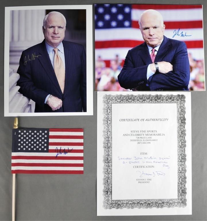 Senator John McCain 2 Signed Photos & Mini US Flag (1 of 5)