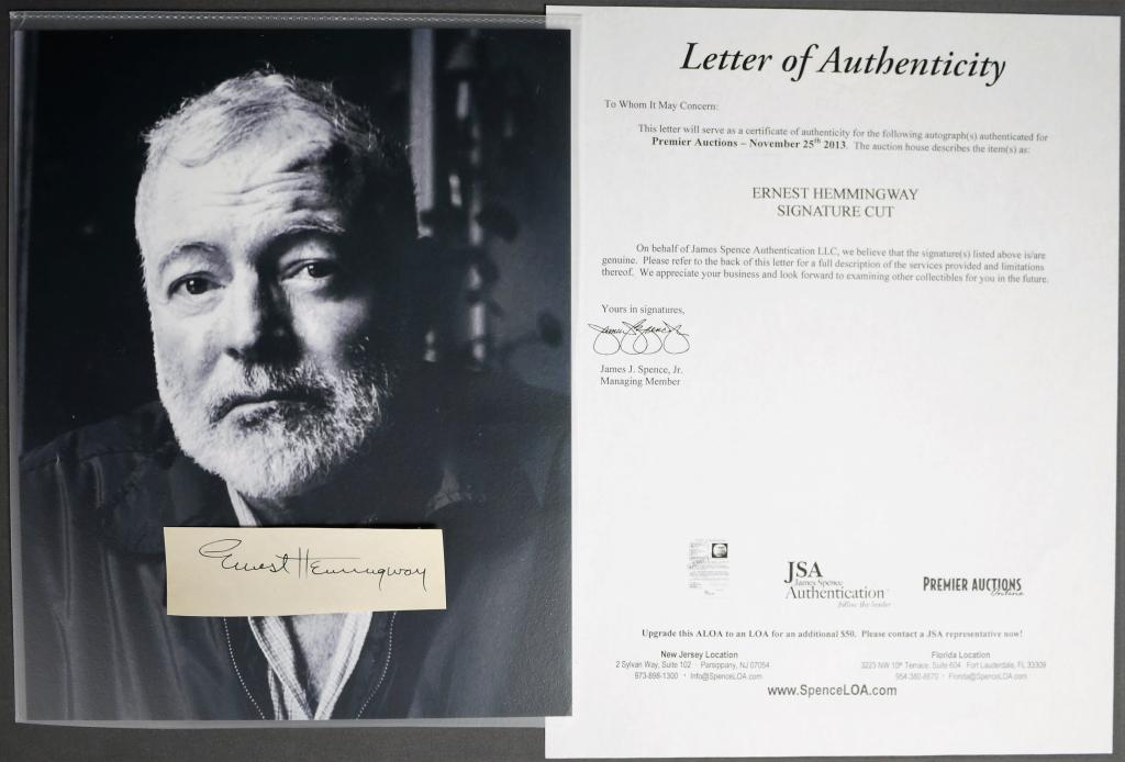 Ernest Hemmingway Autograph/ Signature w/ COA (1 of 3)