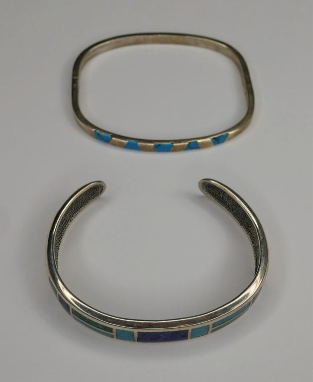 Two Sterling Silver Bracelets with Turquoise (1 of 6)