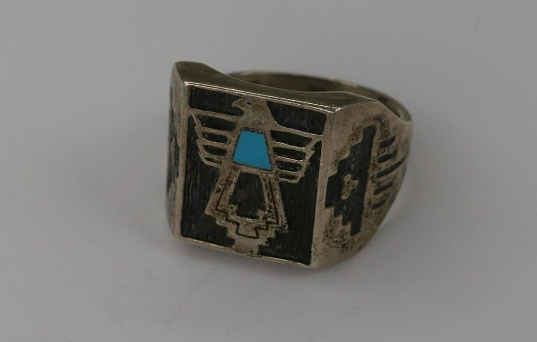Mens Sterling Silver & Turquoise Seal Ring w Eagle (1 of 5)