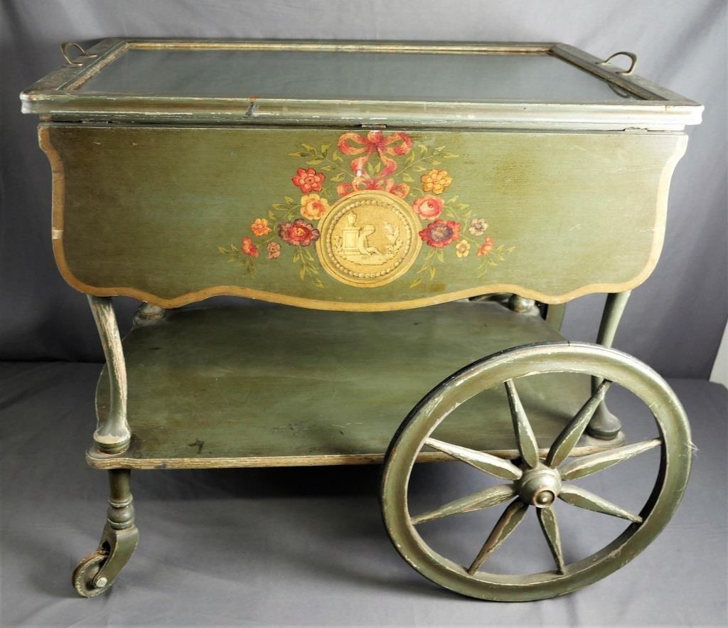 Antique Victorian Wooden Hand Painted Tea Cart (1 of 12)