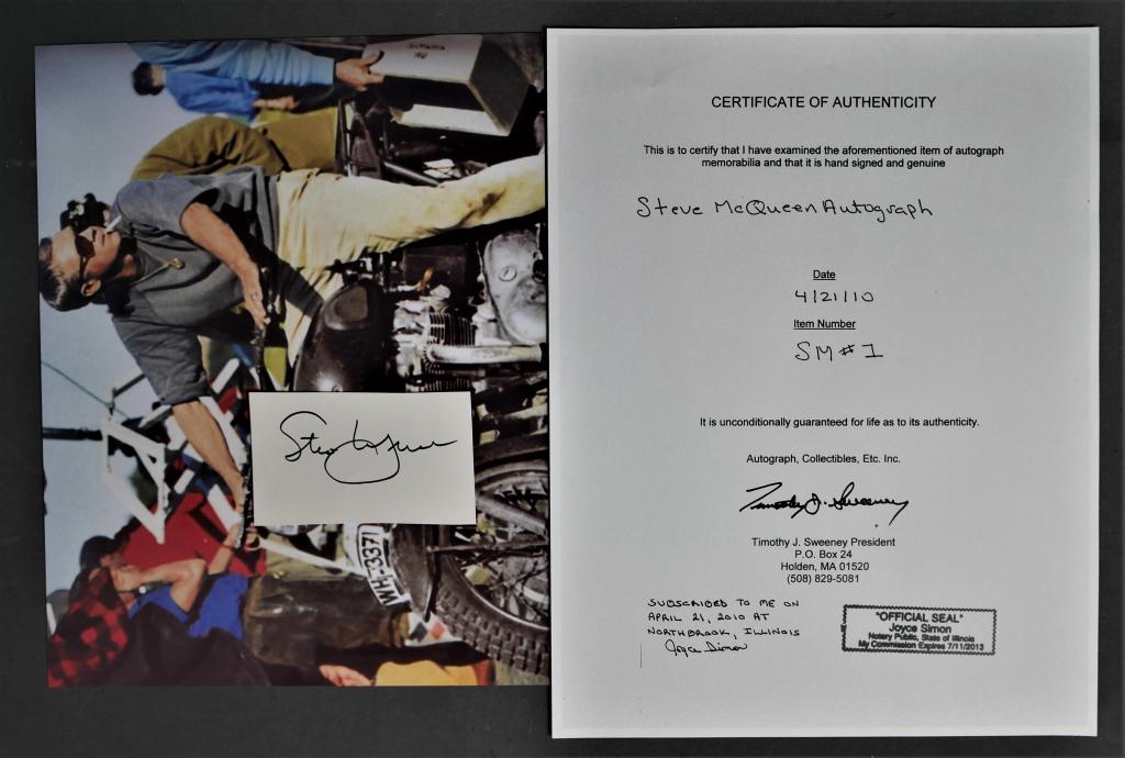 Steve McQueen Autograph/ Signature w/ COA (1 of 3)