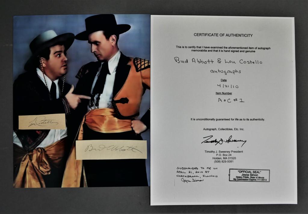 Bud Abbott & Lou Costello Autographs/ Signatures (1 of 4)