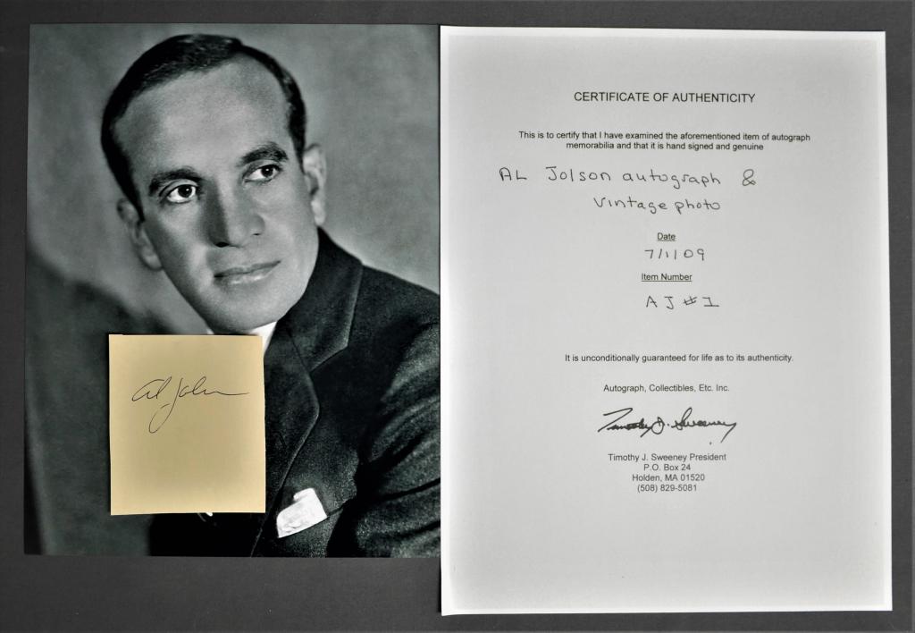 Al Jolson Autograph/ Signature with COA (1 of 3)