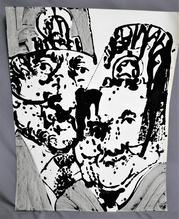 Franz Altschuller Modernist Mixed Media Painting: Franz Altschuller (1923-2009, Amrican). Original Mixed Media Modernist Painting on Paper. Signed lower right corner and date '71. Measures 29" x 23". Unframed. Good overall condition.