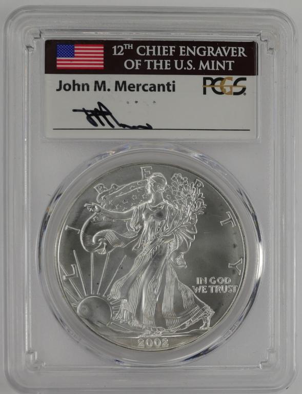 2002 US Silver Eagle Dollar Coin PCGS GEM UNC (1 of 3)