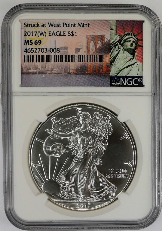 2017 US Silver Eagle Dollar Coin NGC MS69 West Poi (1 of 3)