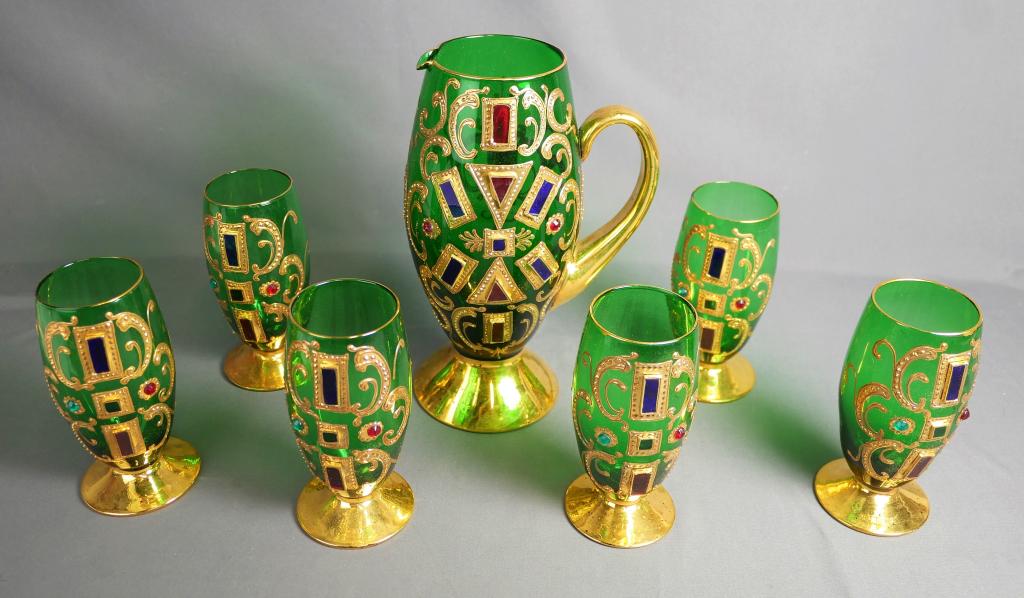 Murano "Verde" Green Art Glass Pitcher & Glasses (1 of 8)