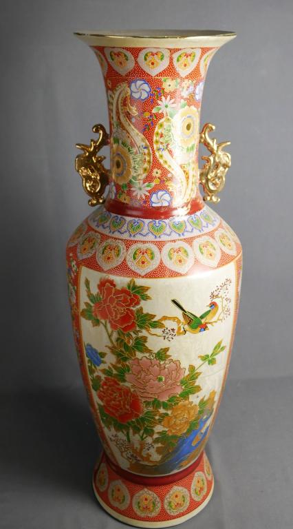 Vitage Tall 24" Chinese Oriental Vase w/ Birds & F (1 of 7)