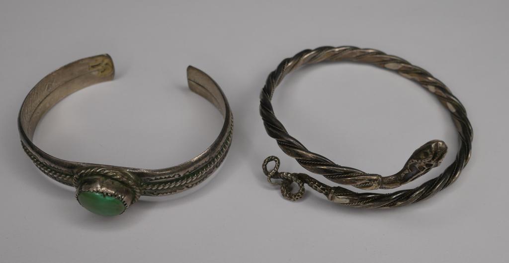 Two Vintage Sterling Silver Bracelets- Snake & Tur (1 of 6)