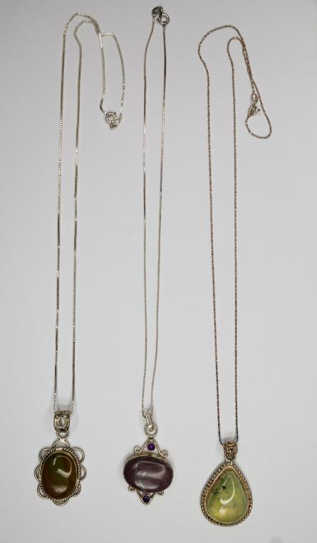 Italian  Sterling Silver Necklaces- Stone Pendants (1 of 6)