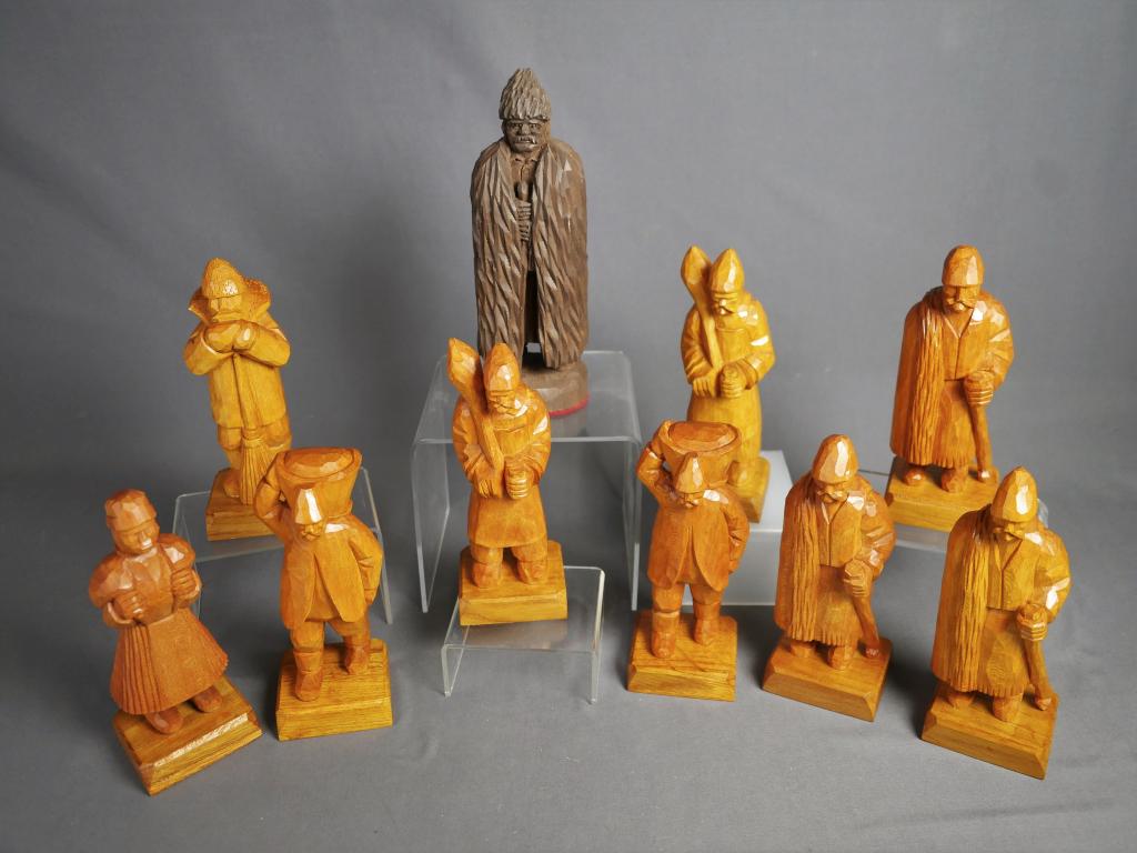 Hungarian Folk Art Wood Carved Figurines: Lot of Hungarian Folk Art Wood Carved Figurines. Measure 6 1/2"-8 1/2" tall. All are in good condition.