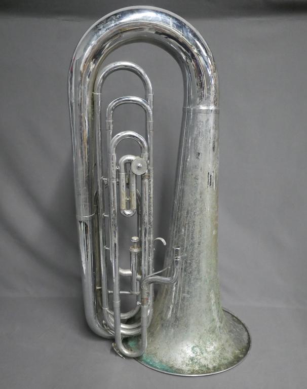 Vintage Getzen "G" Valve Rotary Contrabass: Vintage Getzen "G" Valve Rotary Contrabass. Serial # F7725. Used, requires cleaning, no mouth piece, untested.