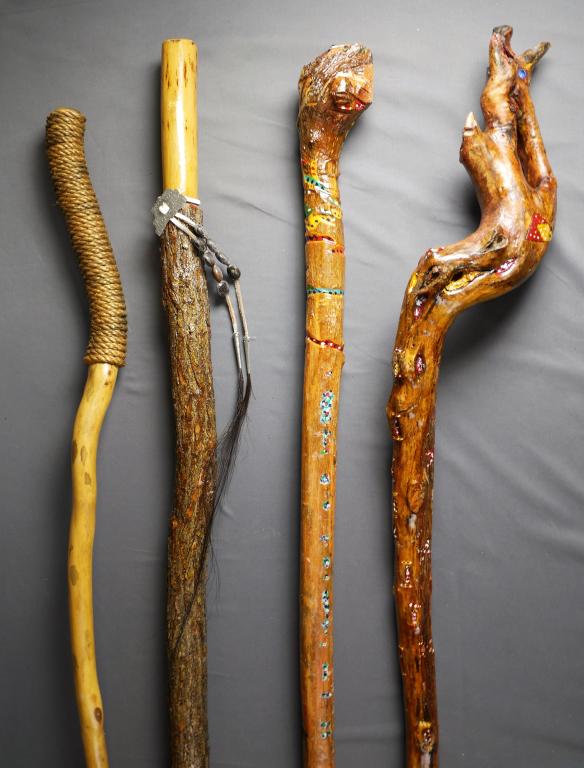 Four Wood Carved Folk Art Walking/ Hiking Sticks (1 of 9)