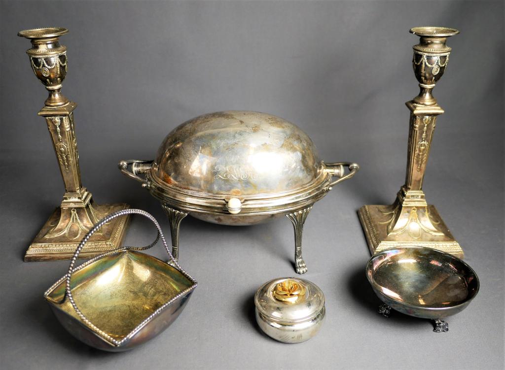 Antique Silver Plated Candlesticks, Food Warmer, B (1 of 14)