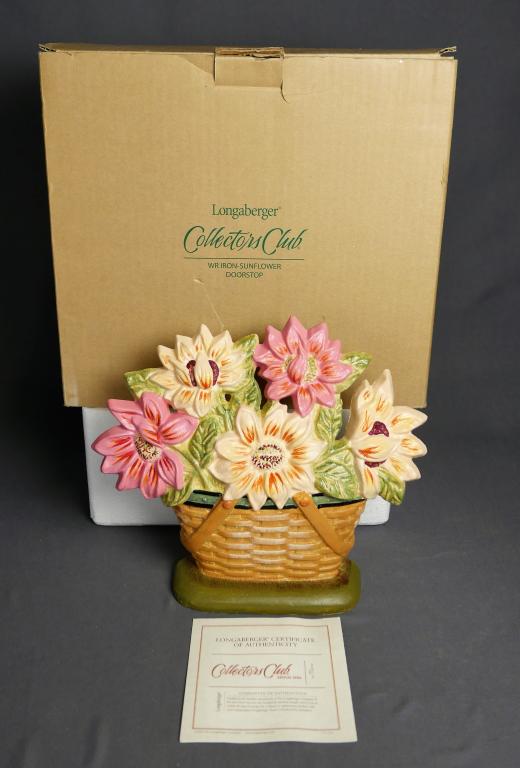 Longaberger WR Iron Sunflower Door Stop w/ Box: New Longaberger WR Iron Sunflower Door Stop. Measures: 9 1/2" x 8 1/2" x 4".