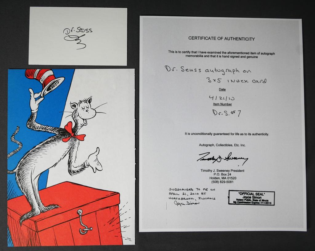 Dr. Seuss Autograph/ Signature with COA (1 of 3)