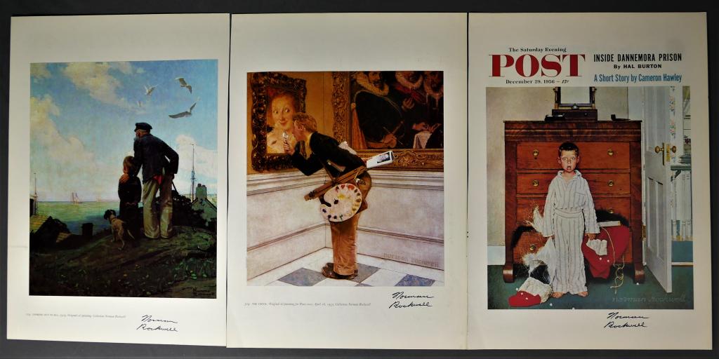 Lot of 3 Norman Rockwell Signed Art Book Pages (1 of 8)