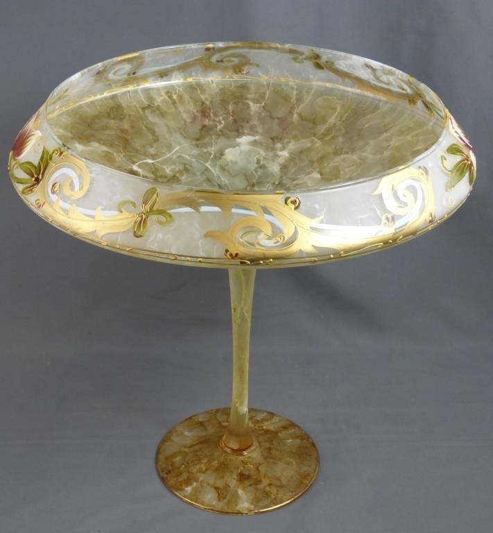 Large Hand Painted Signed Gold Art Glass Compote (1 of 11)