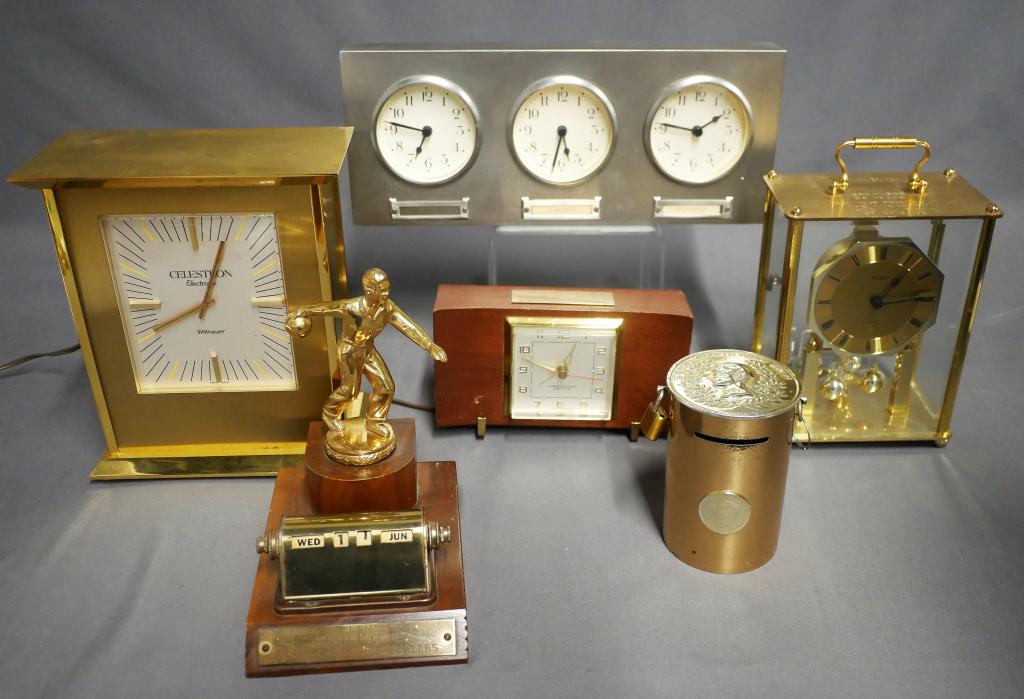 Vintage Tabletop Desk Clocks, Calendar & Coin Bank (1 of 15)