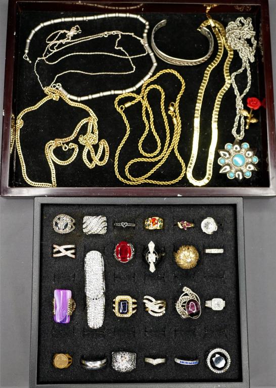 Group of Vintage Jewelry including Sterling: Lot of Jewelry - Necklaces, Rings, Bracelet. All in good Condition.
