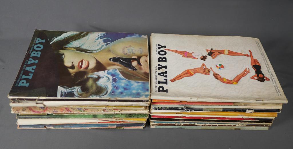 Vintage Playboy Erotic Magazines 1965-66 Complete: 24 Issues of Vintage Playboy Magazines. Complete 1965- 12 issues. 1966- 12 Issues (Double December issue, missing February). Used.