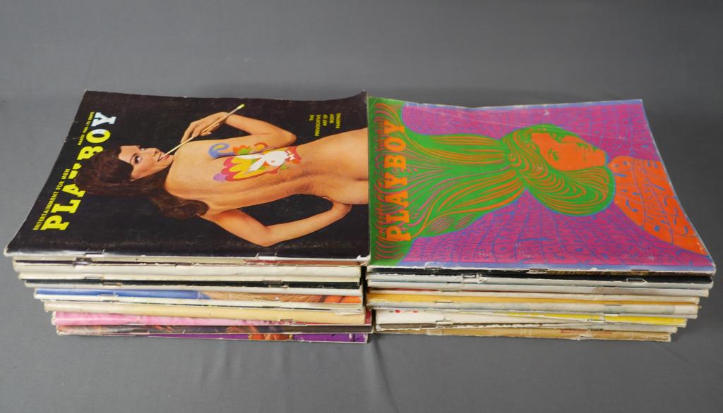 Vintage Playboy Erotic Magazines 1967-68 Complete: Complete 24 Issues of Vintage Playboy Magazines from 1967-1968. Used.