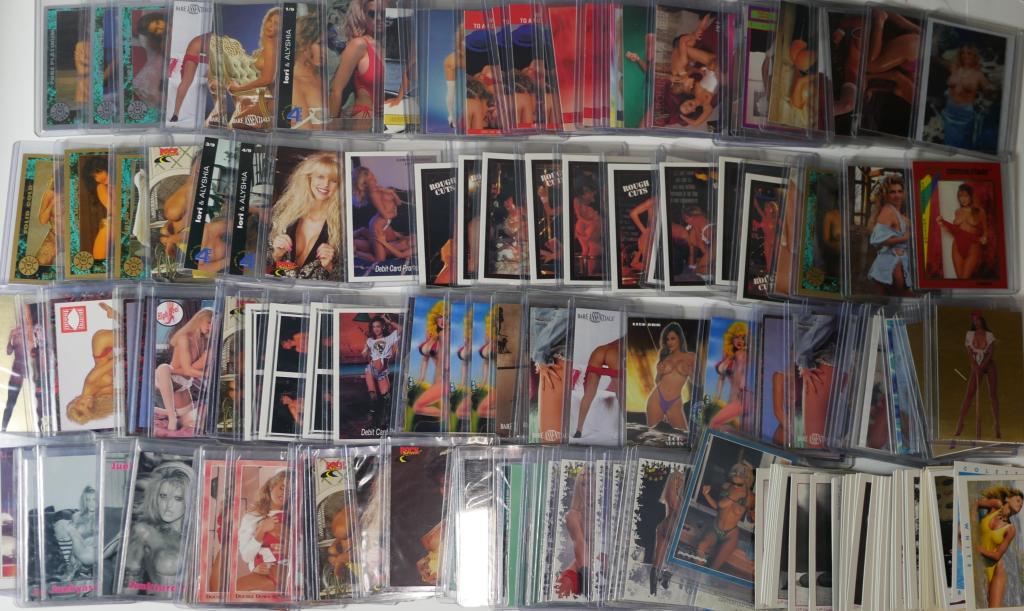 90's Vintage Erotic Sexy Girls Trading Cards: Large Lot of VIntage 1990's Erotic Sexy Girls Collector Trading Cards including Bare Assentials, Rought Cuts, 21st Century Archives, Pure Platinum, etc.. Lot includes Limited Edition Cards. All are in