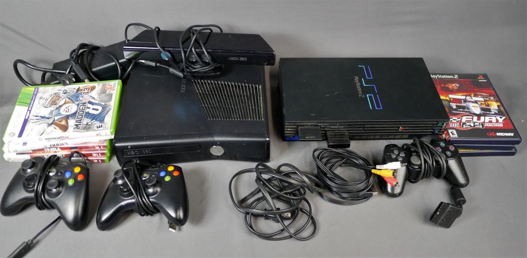 Xboy 360 & Playstation 2 PS2 Video Game Consoles: Xboy 360 & Playstation 2 PS2 Video Game Consoles with Games. Good overall condition. Untested.