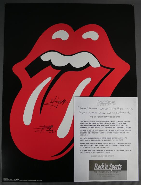 Rolling Stones Lips Poster Signed by Mick Jagger & (1 of 4)