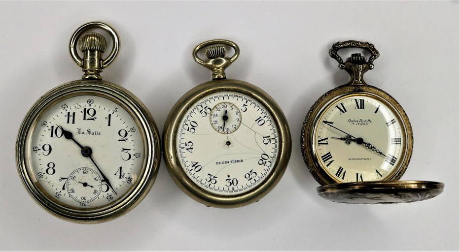 3 Antique Pocket Watches La Salle, Elgin & Rivalle