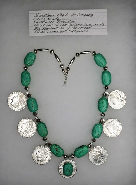 Large Turquoise Necklace w/ Morgan Silver Dollars (1 of 8)