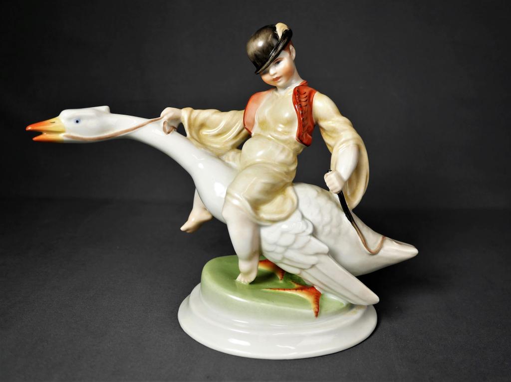 Herend Boy Riding on Goose Porcelain Figurine (1 of 6)