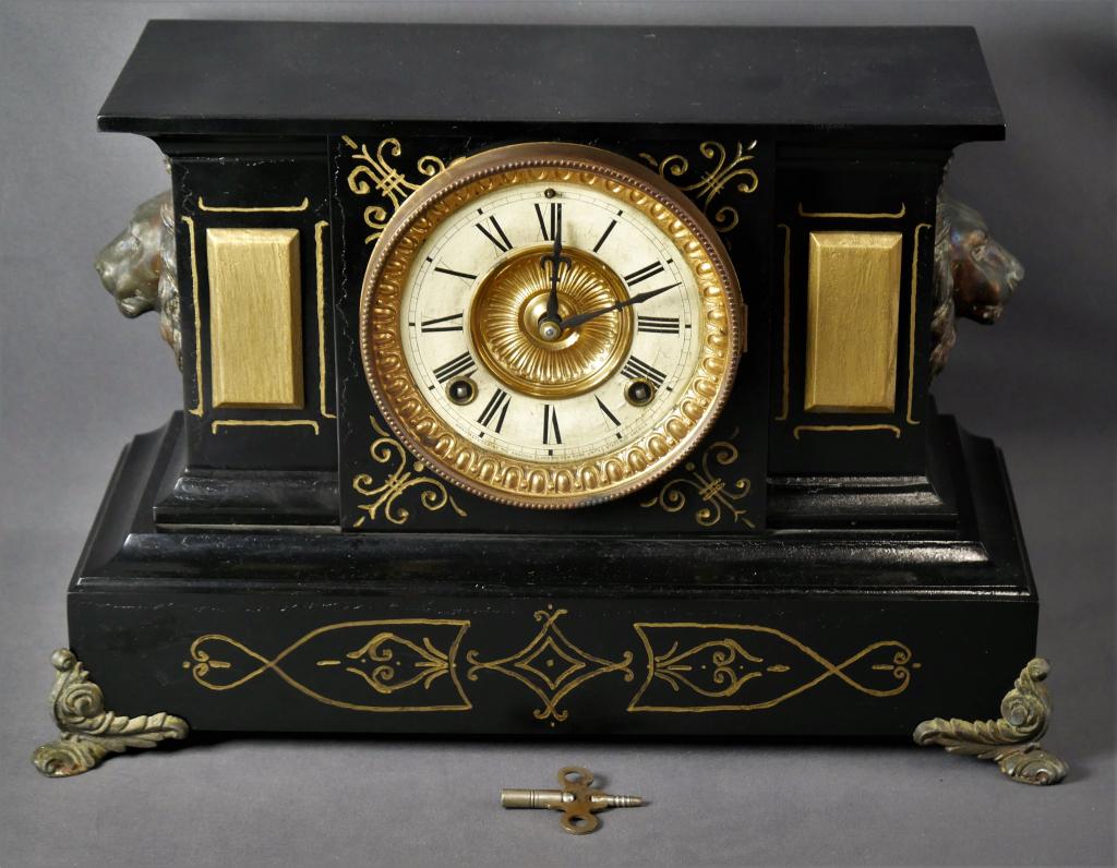 Antique Ansonia Marble Mantle Clock w/ Lions (1 of 8)