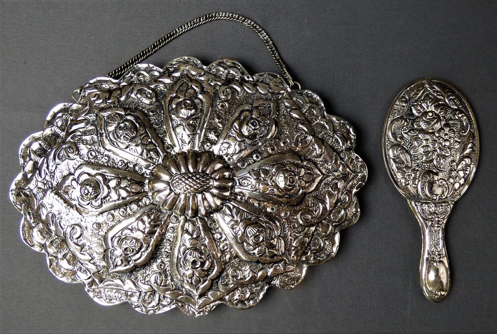 Sterling Silver Ornate Vanity Mirror & Hand Mirror (1 of 9)
