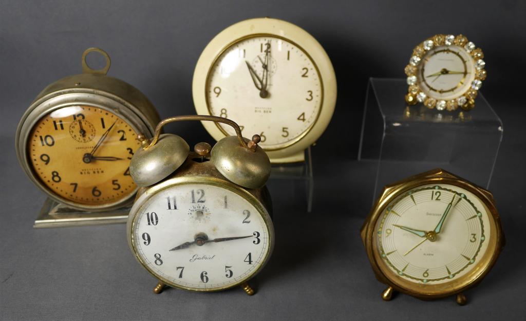 Groupof Vintage Alarm Clocks- Big Ben, Overocean,: Groupof Vintage Alarm Clocks- Westclox Big Ben, Overocean, Phinney-Walker, etc.. Used, some age related wear, untested.