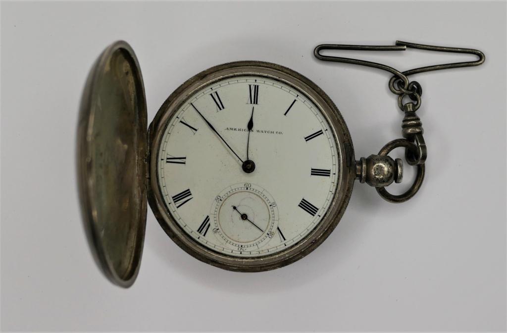 Antique American Waltham Coin Silver Pocket Watch: Antique American Waltham Coin Silver Case Pocket Watch with Sterling Fob. No Glass, no winding Key, untested.