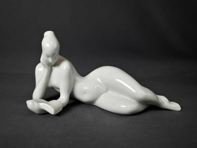 Royal Dux Bohemia Nude Reader Porcelain Figurine